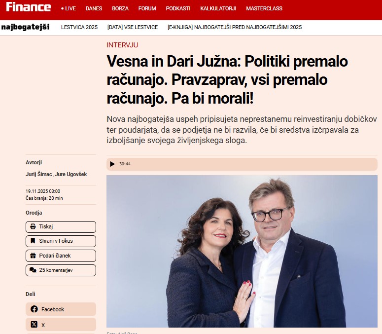 članek Finance, Dari in Vesna JUžna